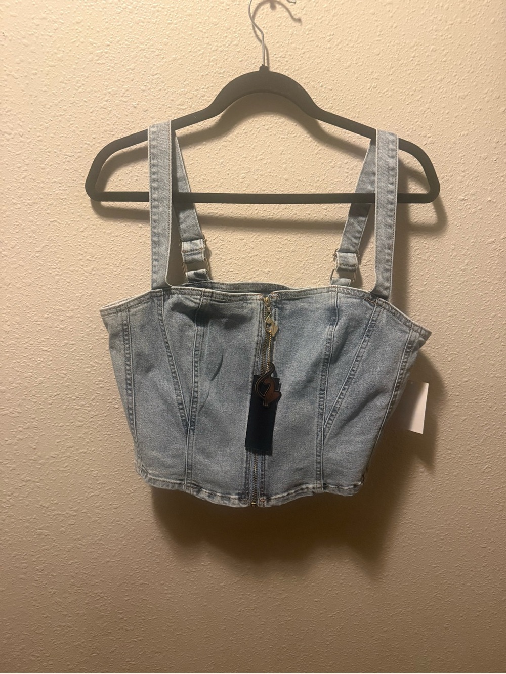 Baby Phat Gold Emblem Zip-Up Denim Corset Top